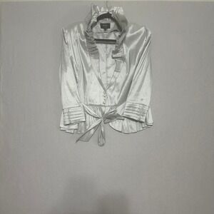 Giovanna Signature Silver Ruffle Collar Tie Waist Blazer Jacket Womens 18